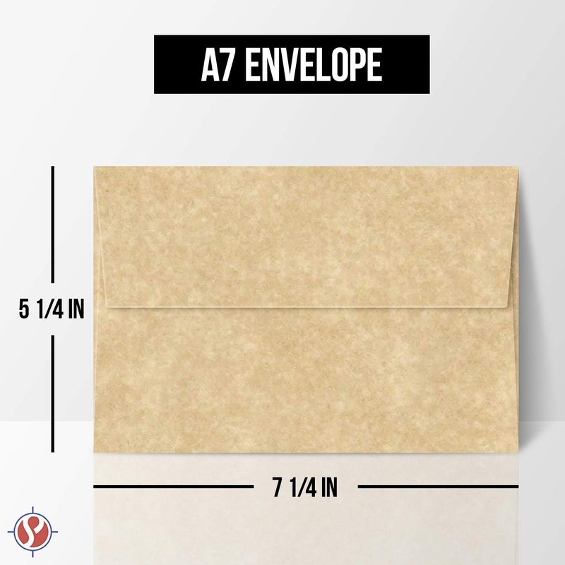 S Superfine Printing A7 Aged Parchment Envelopes â€“ Fits 5 x 7â€ Greeting Cards, Wedding & Party Invitations, Bridal Showers, Announcements, Photos | 5 1/4â€ X 7 1/4â€ | Square Flap | 24lb Bond, 60lb Text | 25 Per Pack - Image 5